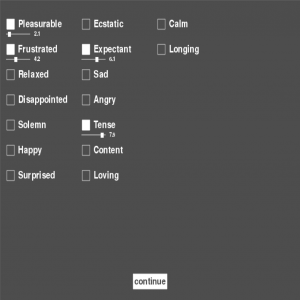 Example responses screen for the experiment